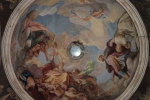 Giovanni Antonio Fumiani, La Carità con la fiaccola della Religione dinanzi ai poveri infermi presentati da san Rocco, affresco (512 cm di diametro), 1700